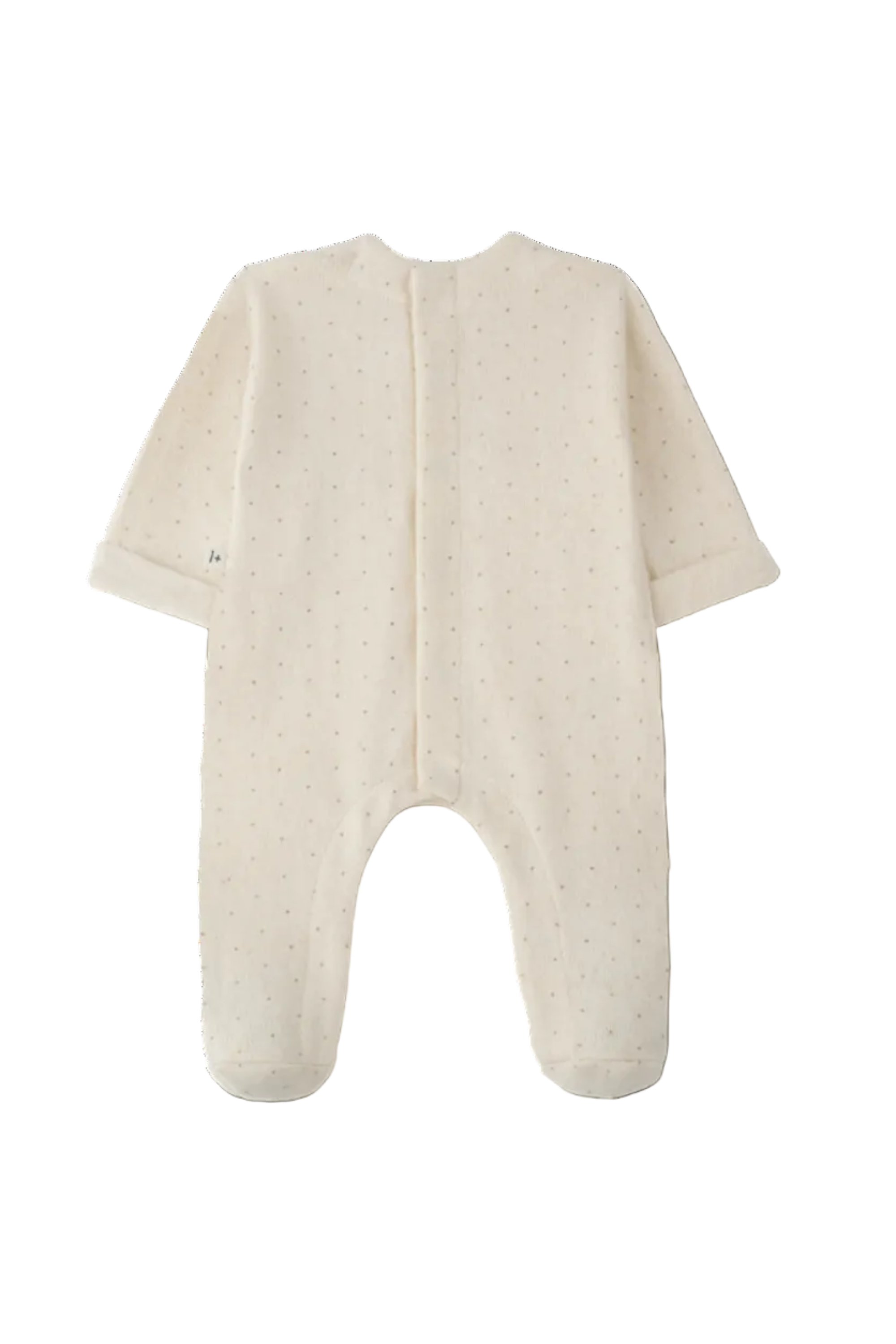 White baby onesie with a textured pattern on a white background