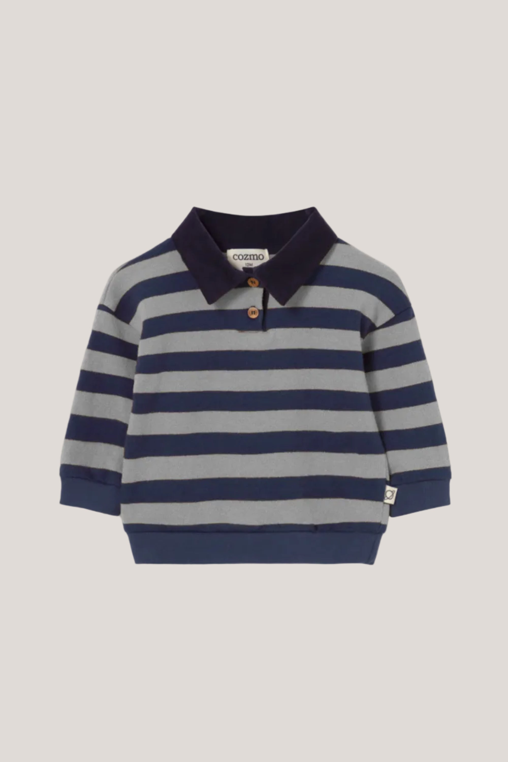 Children's striped sweater with collar on a white background