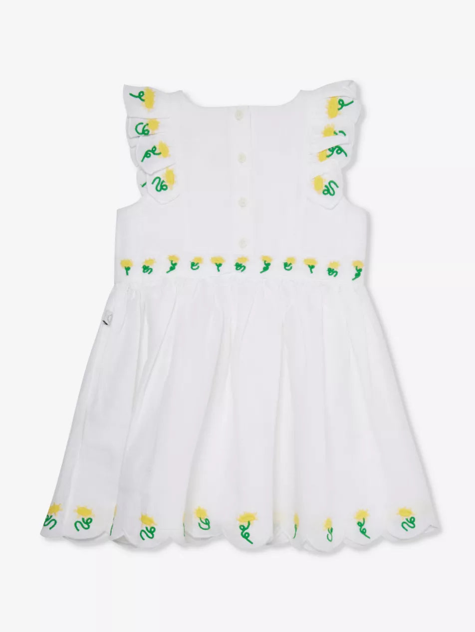 Stella Baby Girl Sleeveless Linen Dress with Sunflowers