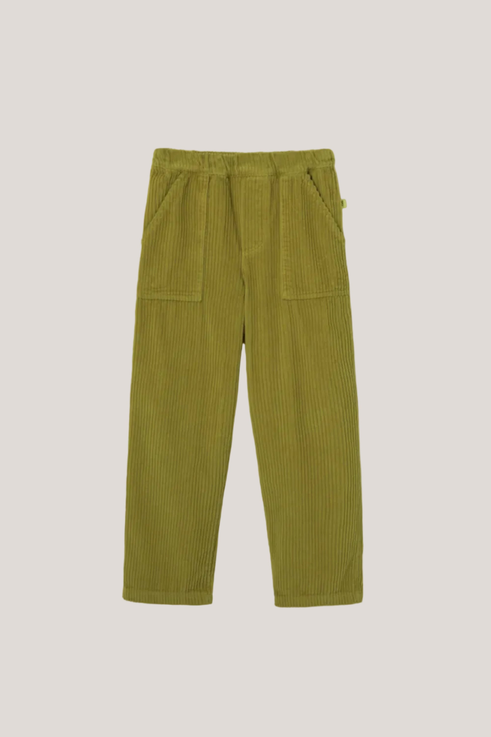 Green corduroy pants on a white background