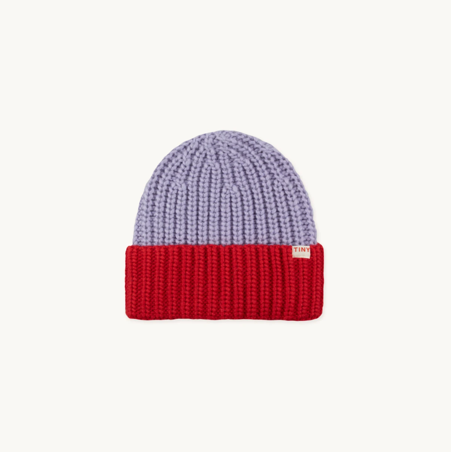 TinyCottons Color Block Beanie - Lilac/ Deep Red