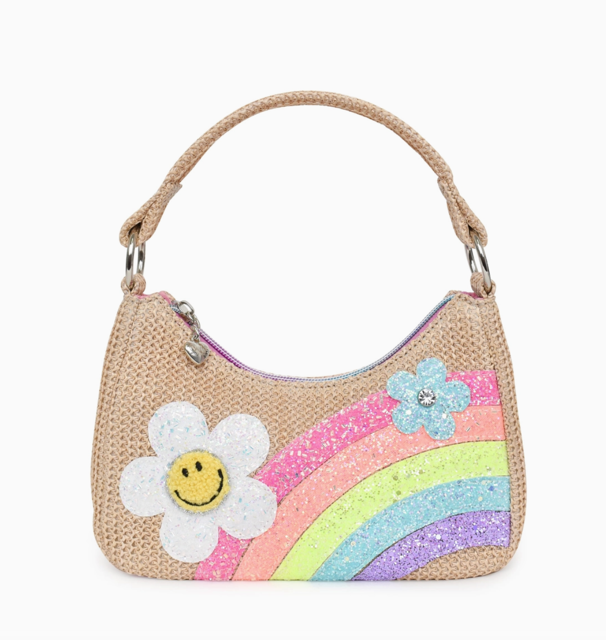 Rainbow Daisy Straw Mini Hobo Bag