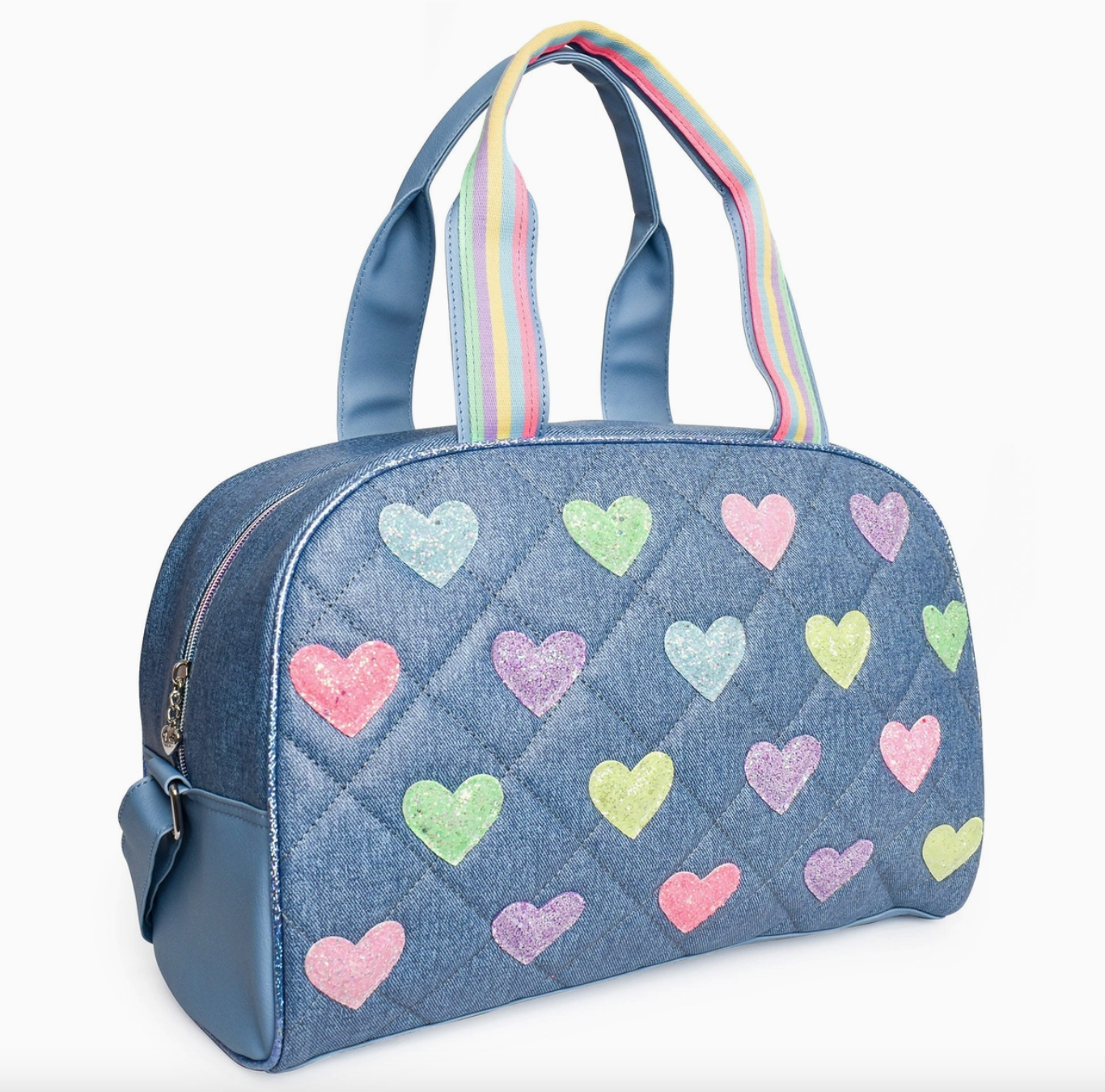 Denim Quilted Heart-Patched Medium Duffle Bag