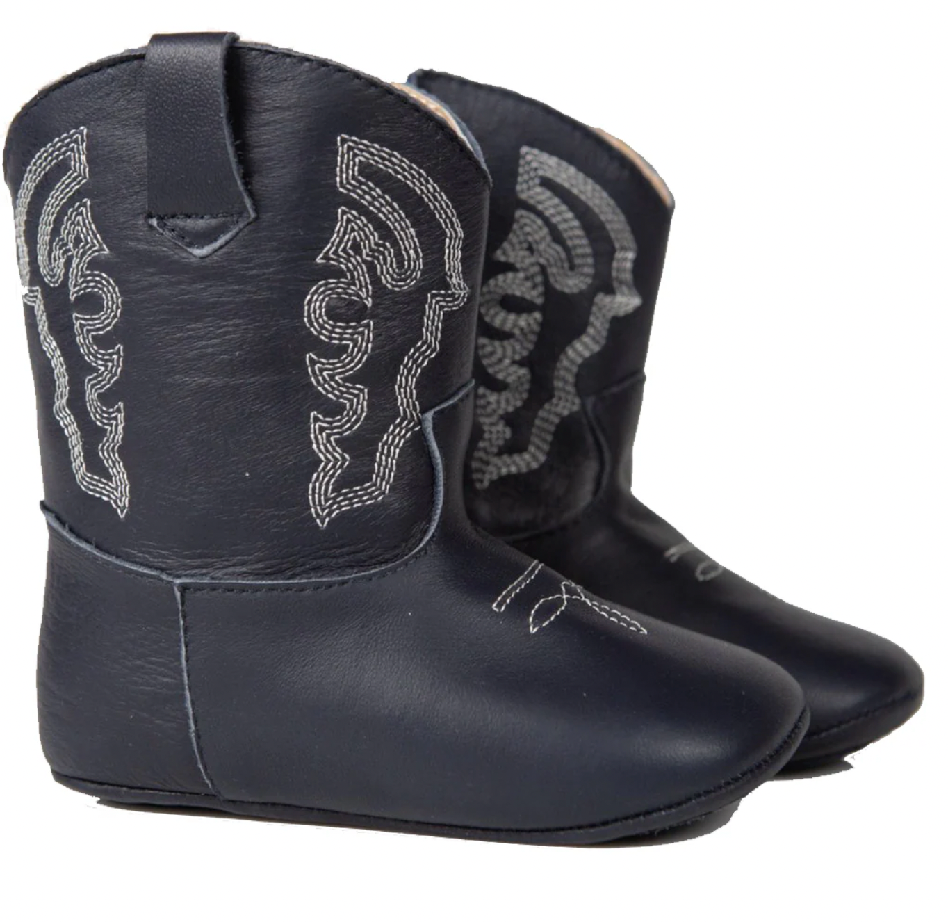 Baby Leather Cowboy Boots - Navy