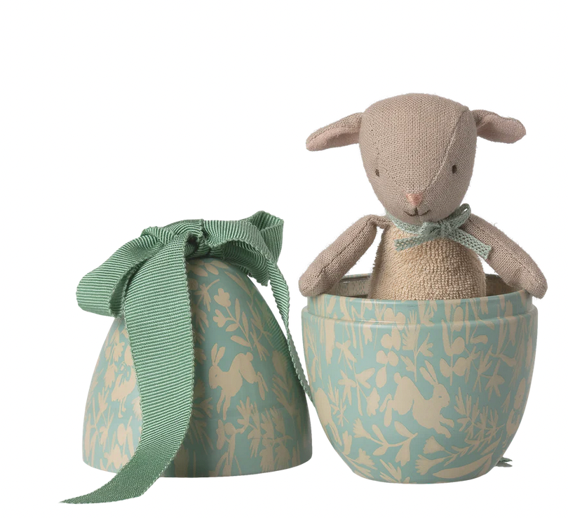 Maileg Easter Egg With Micro Lamb - Dusty Mint