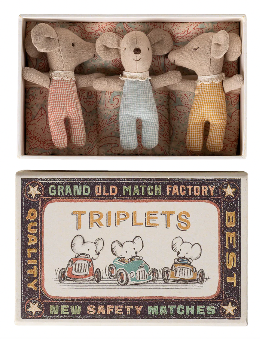 Maileg Triplet, Baby Mice in Matchbox Girl