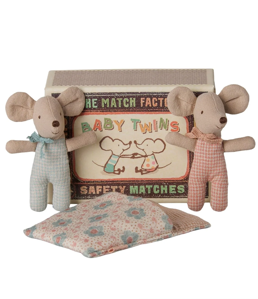 Twins Baby Mice in Matchbox - Checker
