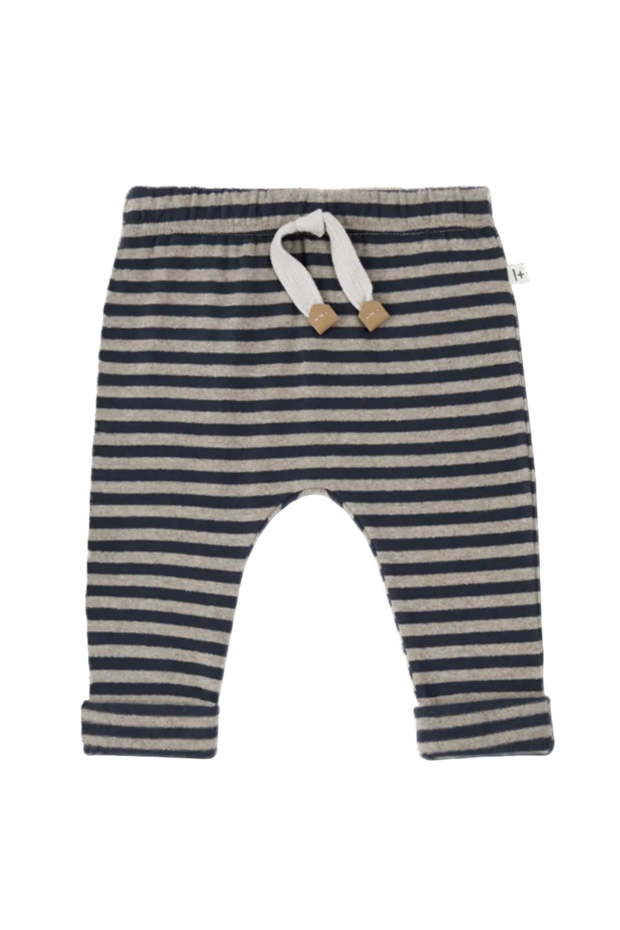 Striped baby pants with drawstring on a white background