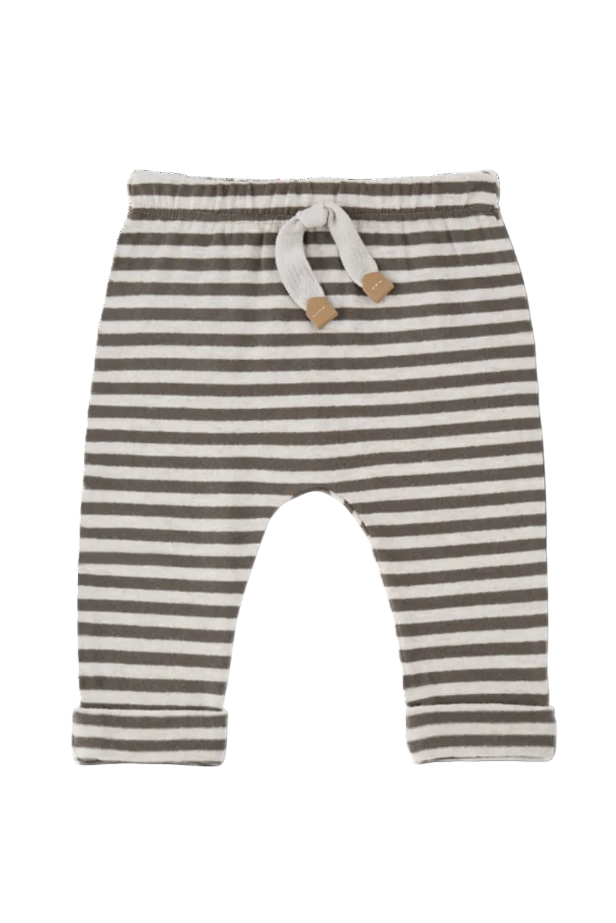 Striped baby pants with a drawstring on a white background