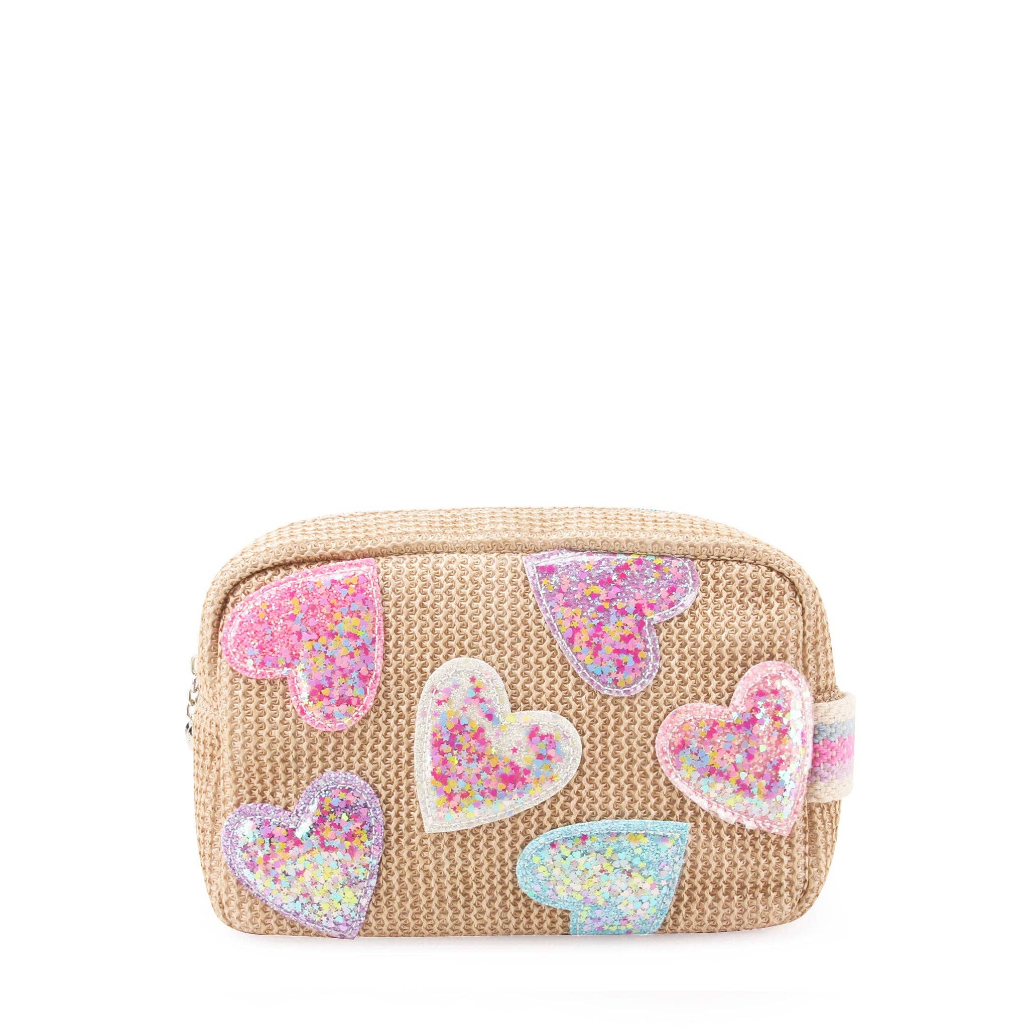 Confetti Heart Patched Straw Pouch