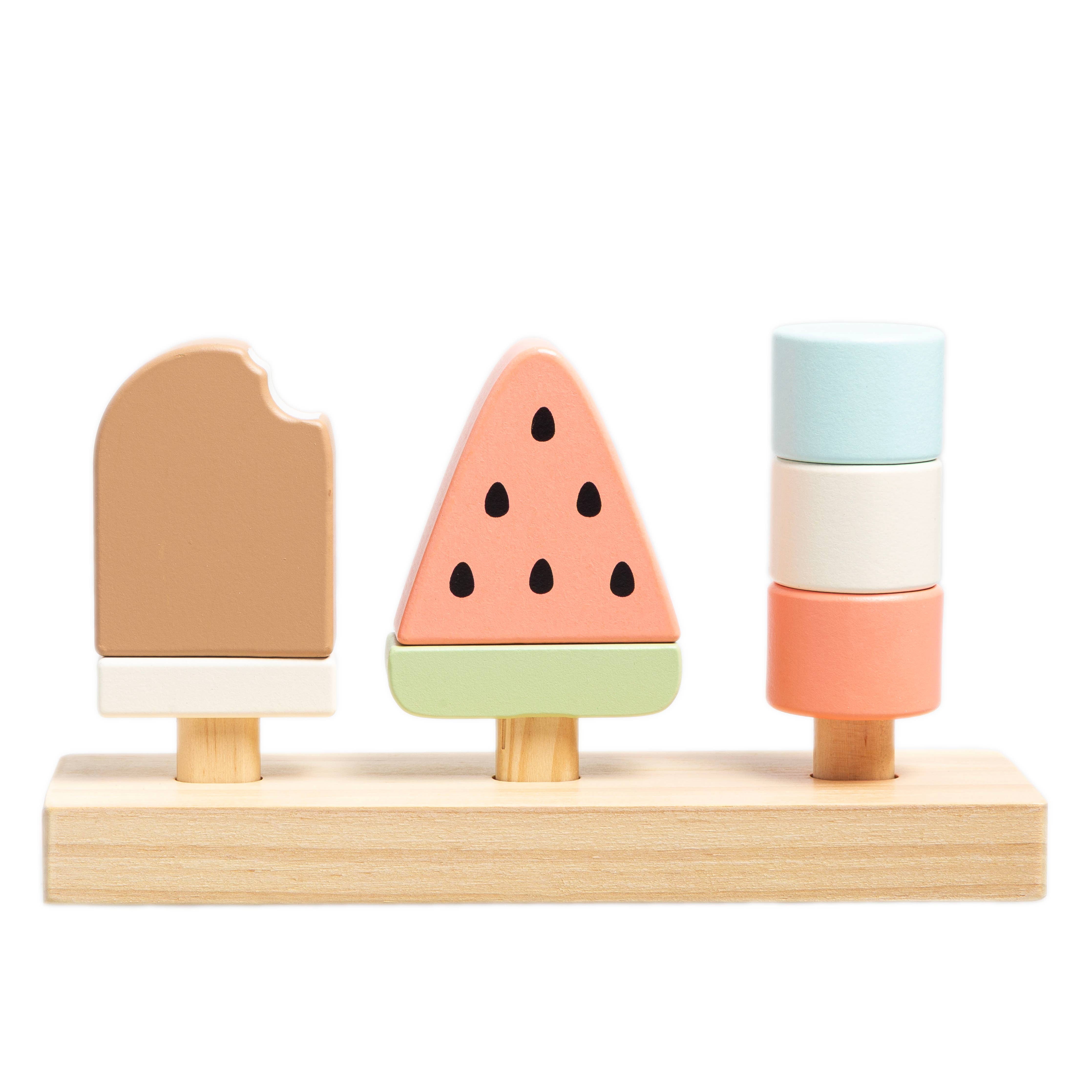 Wooden Ice Cream Stacking Toy, Toddler Montessori Play Food