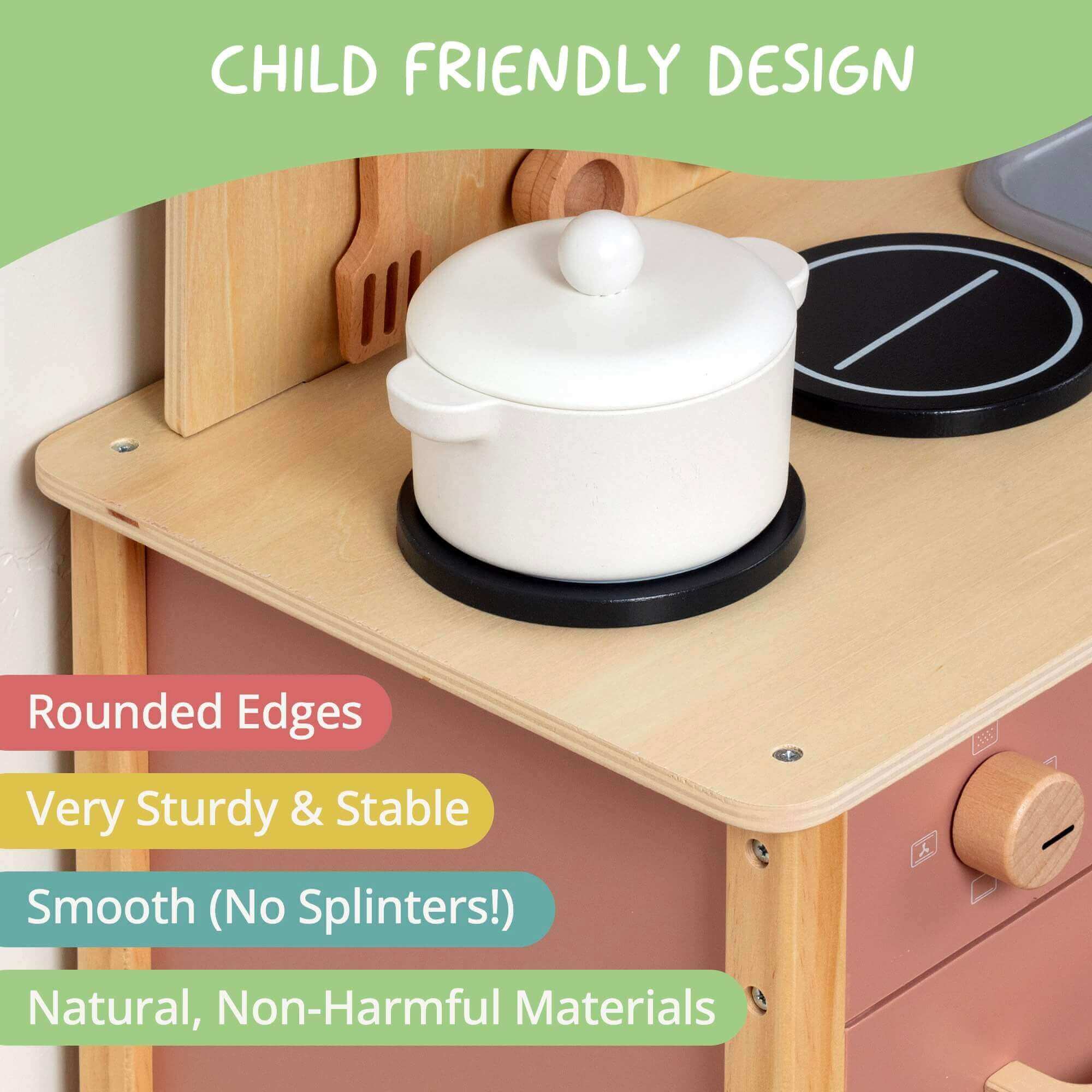 Wooden Play Kitchen Set - Montessori Pretend Cooking 22pc Ages 3+