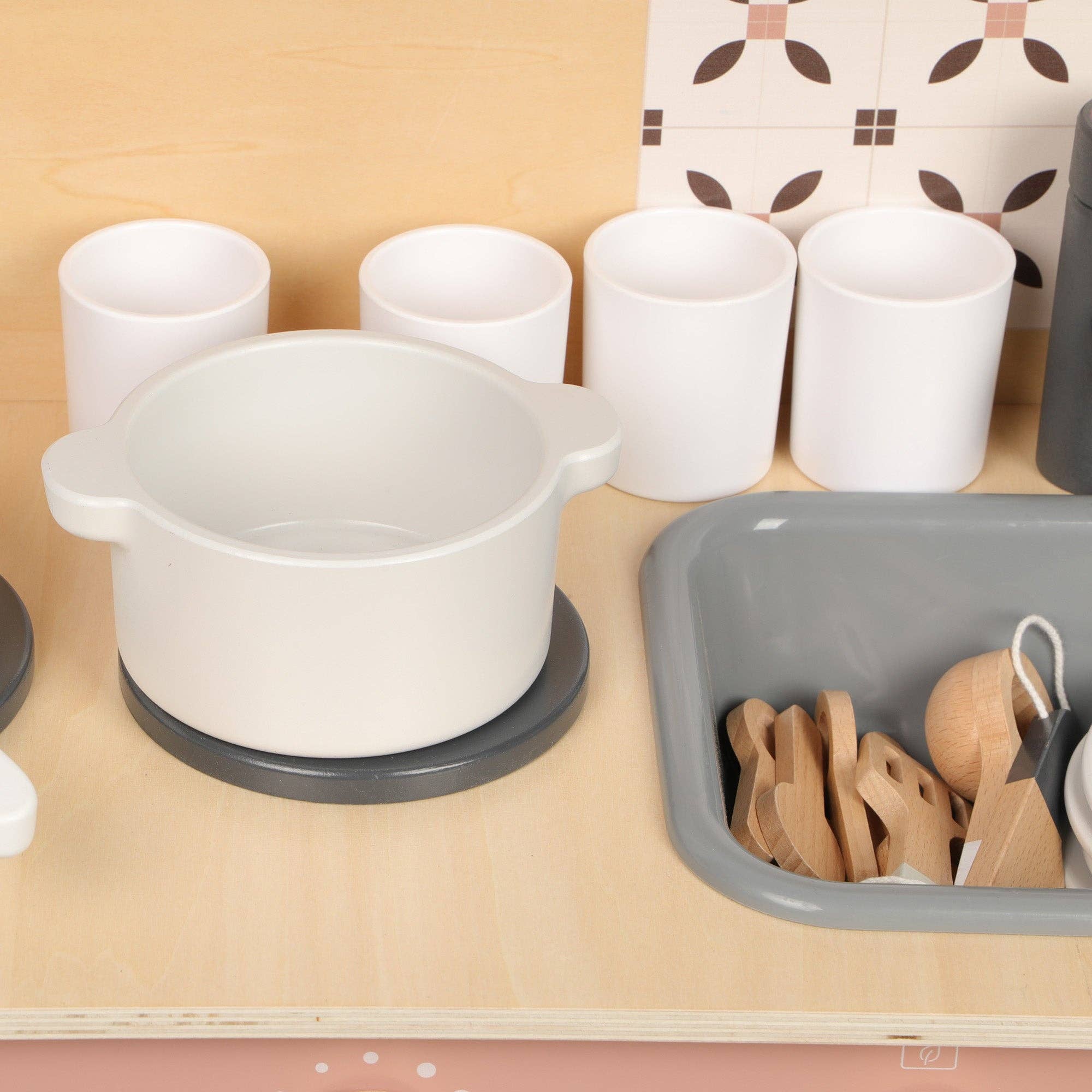 Wooden Play Kitchen Set - Montessori Pretend Cooking 22pc Ages 3+