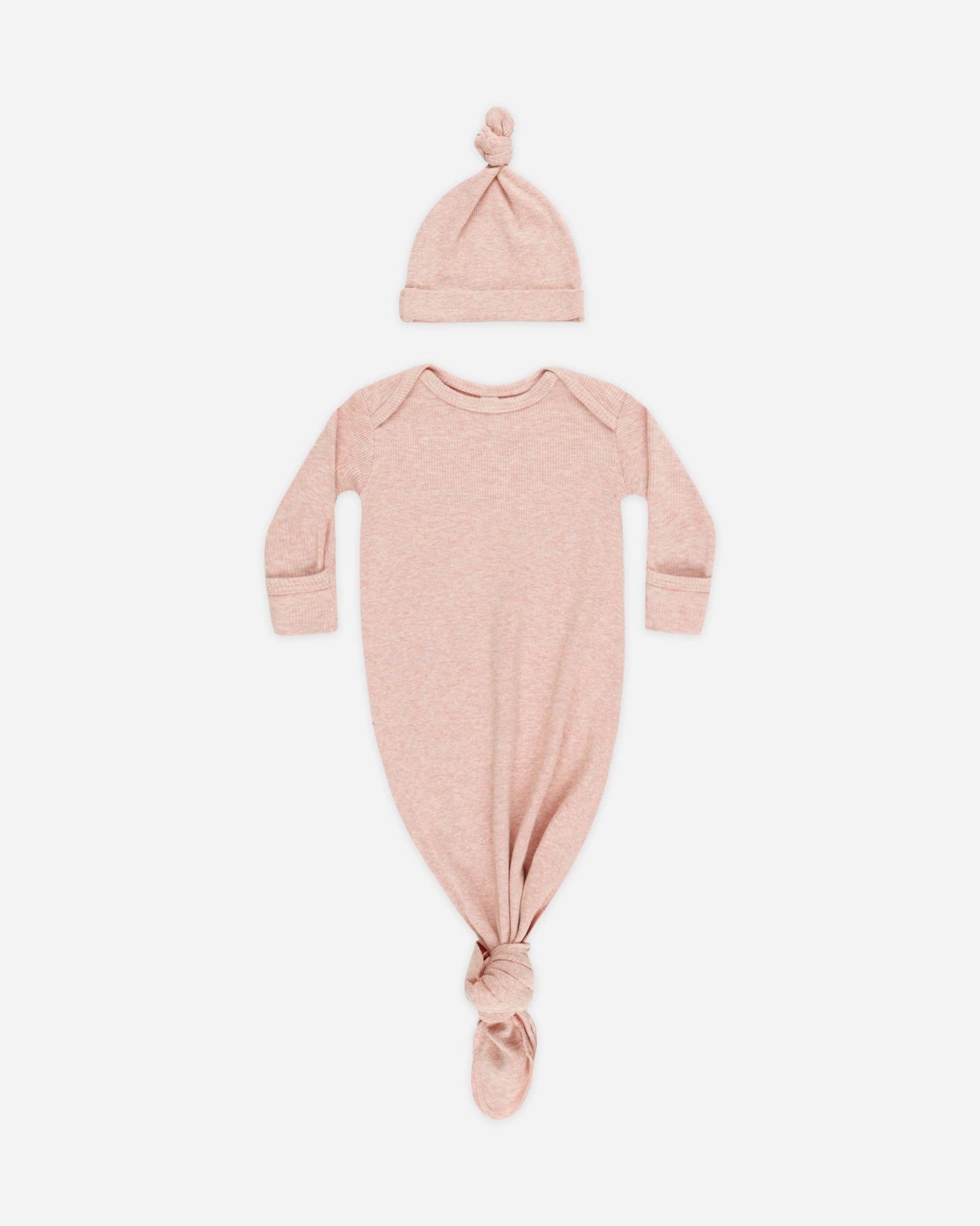 Knotted Baby Gown + Hat - Rose