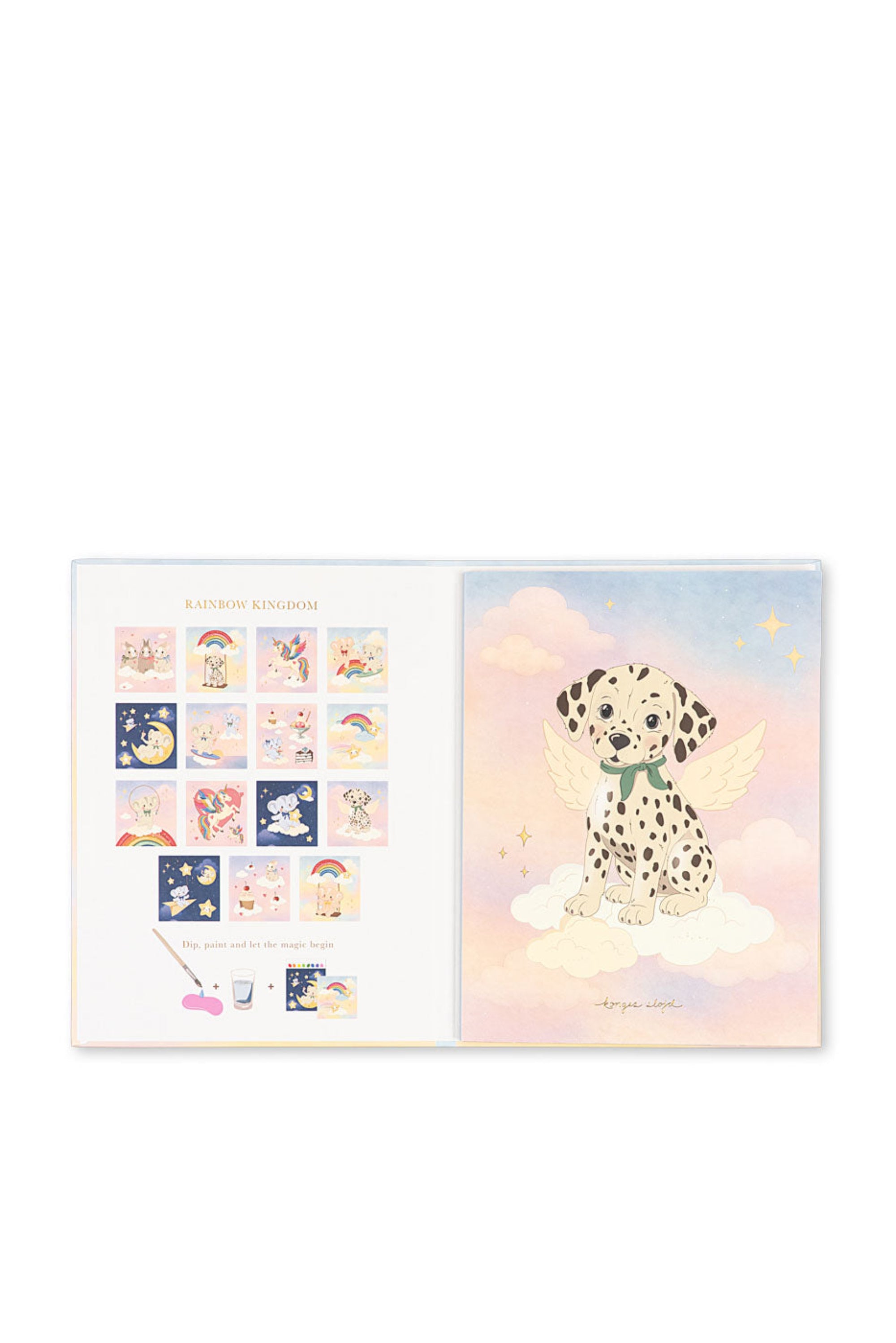 Sticker book with a dalmatian dog illustration on a white background