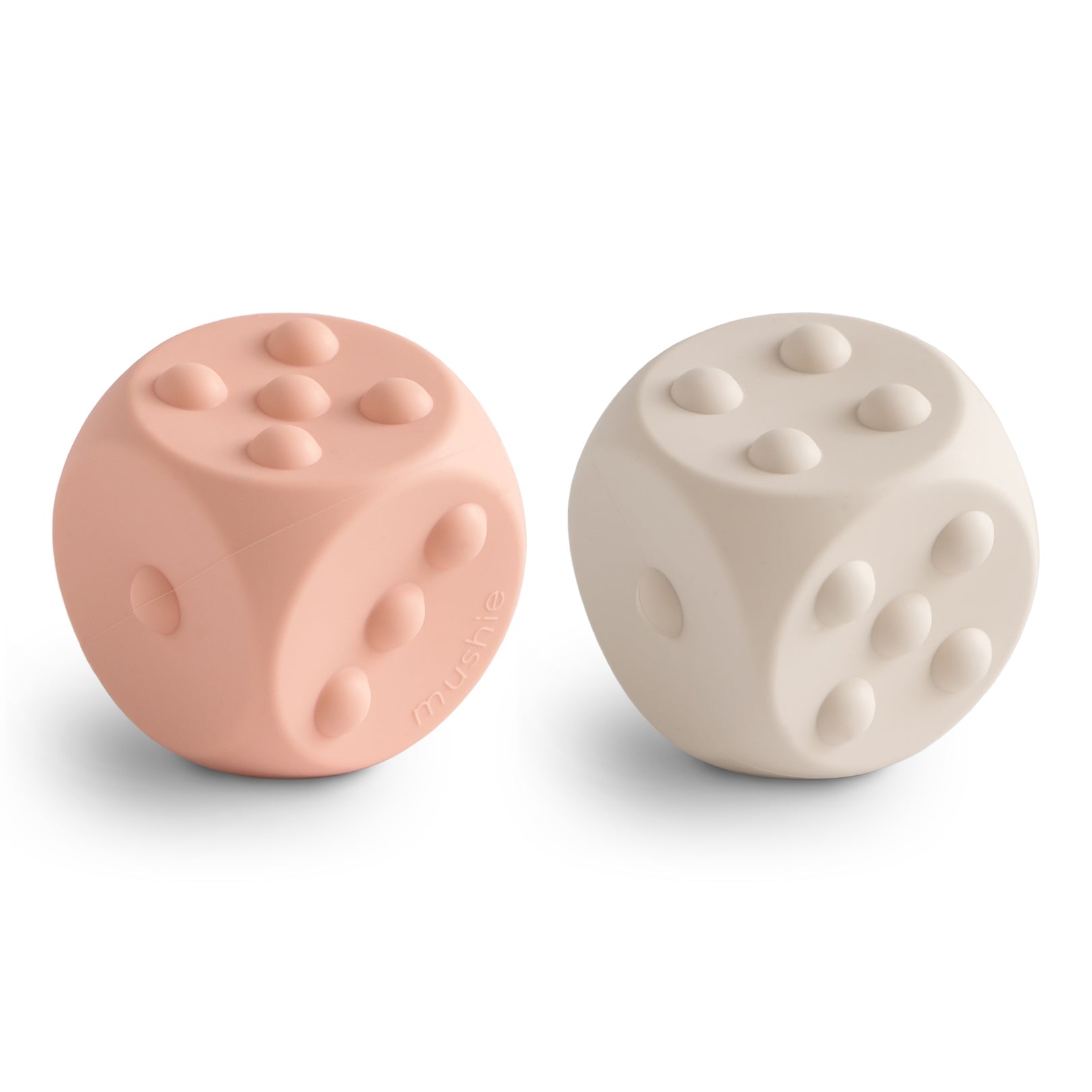 mushie Dice Press Toy 2-Pack (Blush/Shifting Sands)