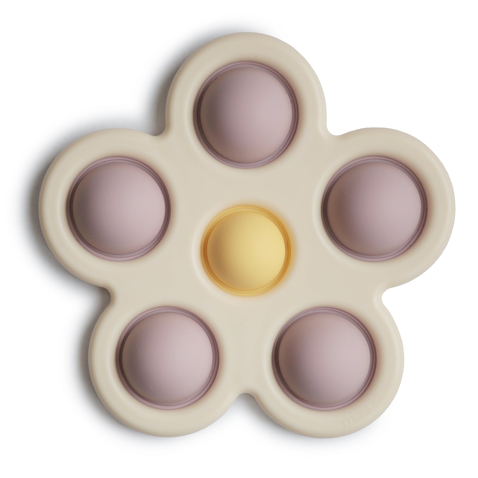 mushie Flower Press Toy in Soft Lilac/Daffodil/Ivory
