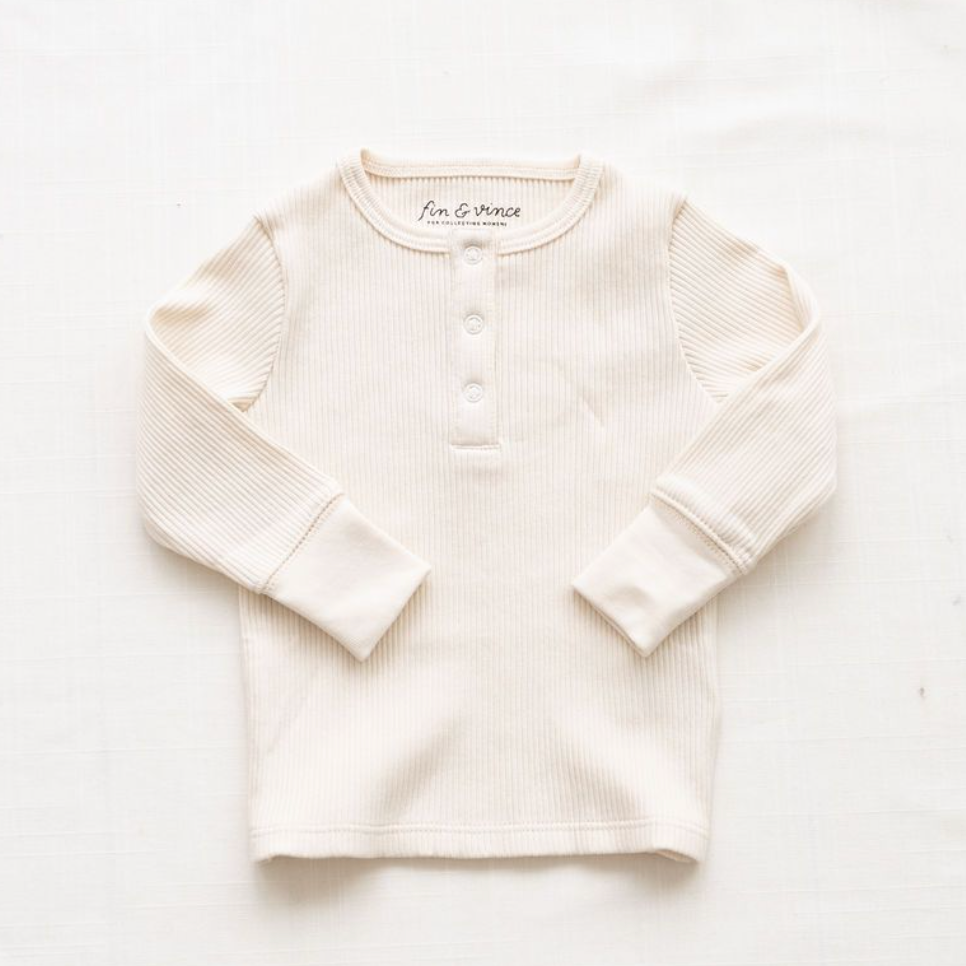 Fin & Vince Ribbed Snap Top - Milk