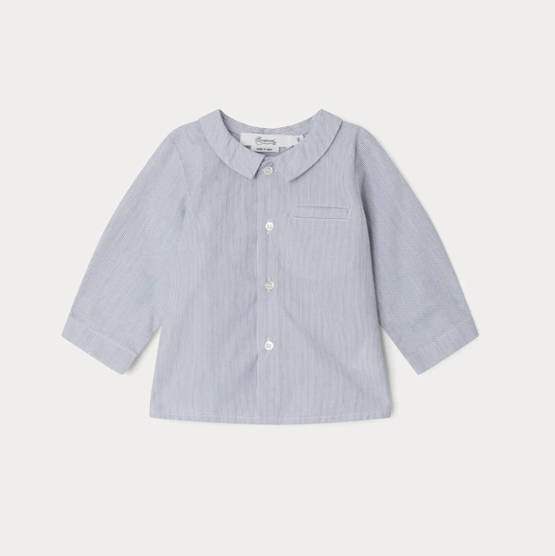 Bonpoint Blue and White Striped Long Sleeve Buttondown